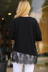 Plus‑Size Blouse Met Kanten Zoom — Zwart