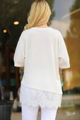 Plus‑Size Blouse Met Kanten Zoom — Wit