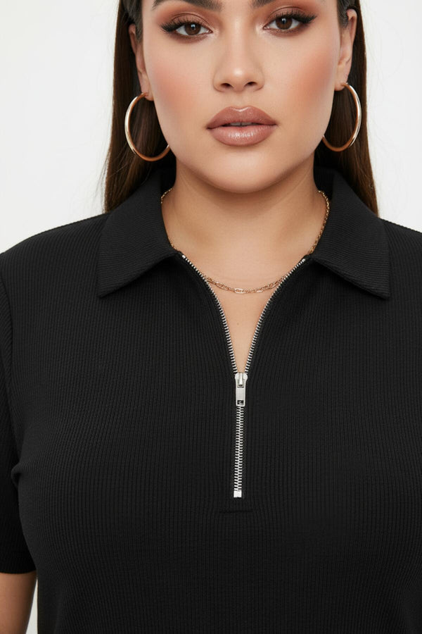 Rits Polo - Set, Grote Maat — Zwart