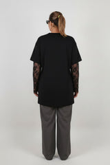 Blouse Met Kanten Mouwen — Zwart — Grote Maten