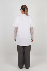 V - Hals Blouse Met Kanten Mouwen – Grote Maten, Wit
