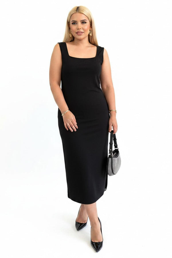 Plus‑Size Mouwloze Jurk Met Vierkante Hals — Zwart