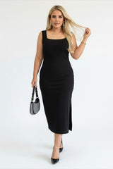 Plus‑Size Mouwloze Jurk Met Vierkante Hals — Zwart