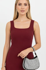 Plus - Size Mouwloze Jurk Met Vierkante Hals - Bordeaux
