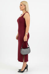 Plus - Size Mouwloze Jurk Met Vierkante Hals - Bordeaux
