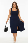 Plus - Size Mouwloze Jurk Met Vierkante Hals — Donkerblauw