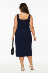 Plus - Size Mouwloze Jurk Met Vierkante Hals — Donkerblauw