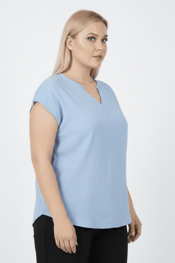 V - Hals Blouse – Grote Maten, Blauw