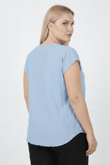 V - Hals Blouse – Grote Maten, Blauw