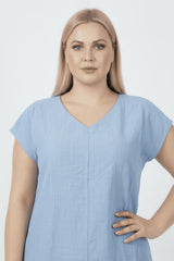 V - Hals Blouse – Grote Maten, Blauw