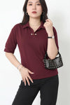 Plus - Size Blouse Met Parelkragen — Bordeaux