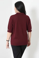Plus - Size Blouse Met Parelkragen — Bordeaux