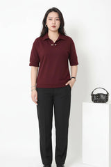 Plus - Size Blouse Met Parelkragen — Bordeaux