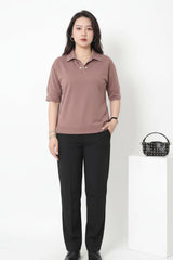 Plus‑Size Blouse Met Parelkrage — Taupe