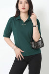 Blouse Met Parelkraag, Grote Maat — Smaragdgroen
