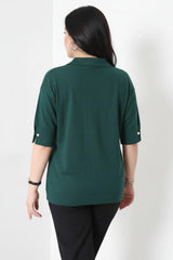 Blouse Met Parelkraag, Grote Maat — Smaragdgroen
