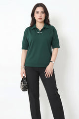 Blouse Met Parelkraag, Grote Maat — Smaragdgroen