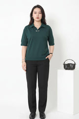 Blouse Met Parelkraag, Grote Maat — Smaragdgroen