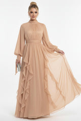 Bouclé - Abendkleid Mit Langen Ärmeln – Beige