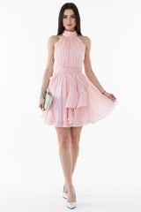 Bouclé - Kurzkleid Mit Halsbindeband, Puderrosa