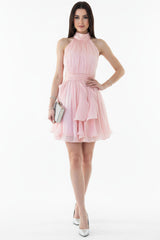 Bouclé - Kurzkleid Mit Halsbindeband, Puderrosa