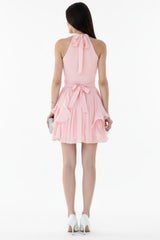 Bouclé - Kurzkleid Mit Halsbindeband, Puderrosa