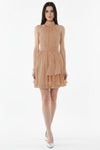 Bouclé - Kurzkleid Mit Halsbindung — Beige