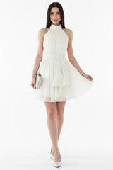 Bouclé - Kurzkleid Mit Halsbindung — Ecru