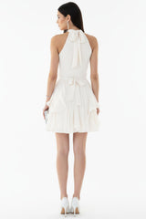 Bouclé - Kurzkleid Mit Halsbindung — Ecru