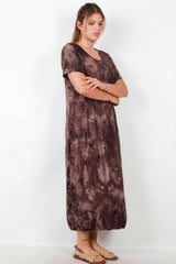 Plus‑Size Kleid Kurzarm Mit Druckknopf Am Saum — Braun