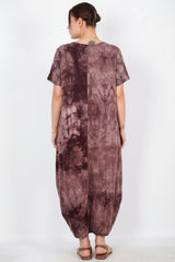 Plus‑Size Kleid Kurzarm Mit Druckknopf Am Saum — Braun