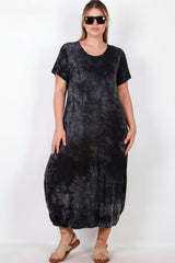Plus‑Size Kurzarmkleid Mit Druckknopfsaum – Schwarz