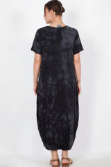 Plus‑Size Kurzarmkleid Mit Druckknopfsaum – Schwarz