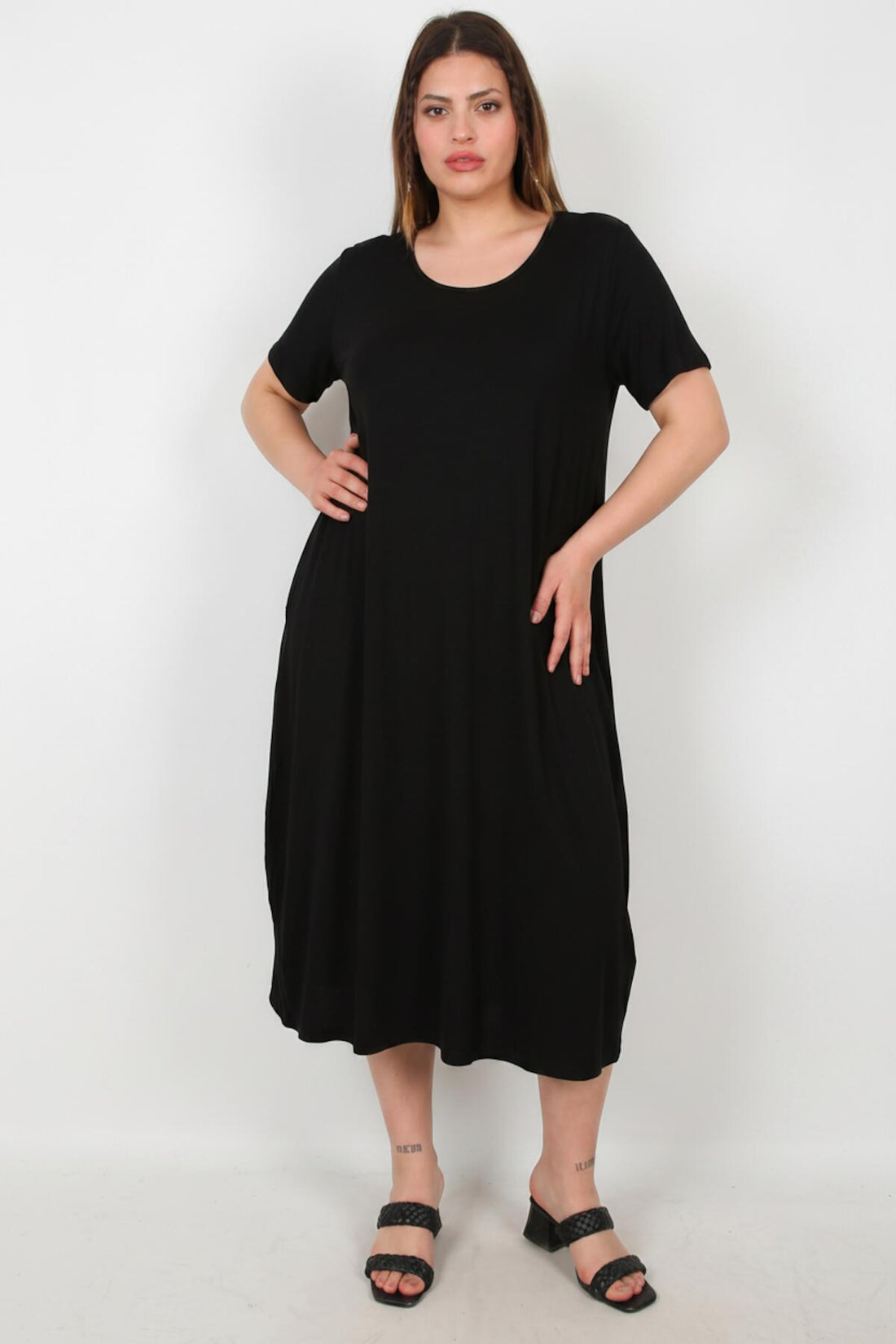 Oversized Jurk Met Zijzakken – Zwart