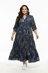 Plus - Size Maxi - Jurk Met Halve Knoopsluiting — Blauw