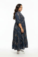 Plus - Size Maxi - Jurk Met Halve Knoopsluiting — Blauw