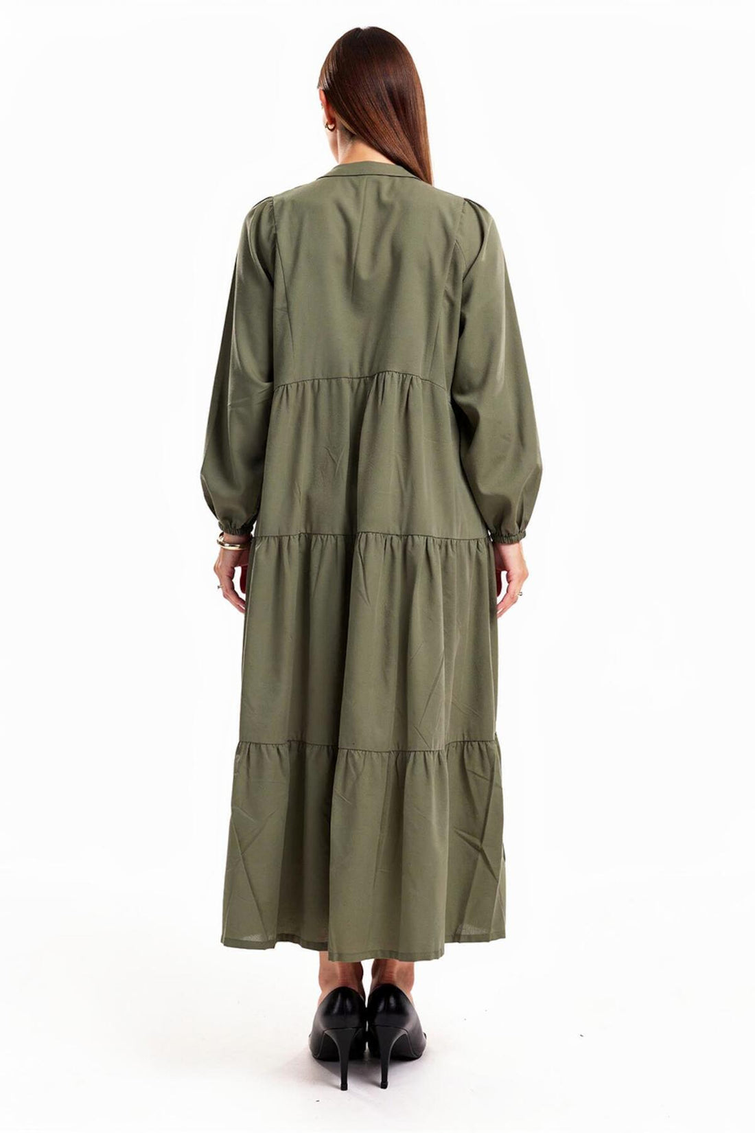 Langes, Vorn Geknöpftes Kleid In Großen Größen – Khaki