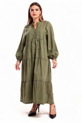 Langes, Vorn Geknöpftes Kleid In Großen Größen – Khaki