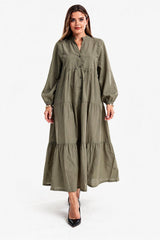 Langes, Vorn Geknöpftes Kleid In Großen Größen – Khaki