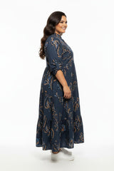 Plus - Size Maxikleid Mit Elastischen Ärmelabschlüssen – Beige