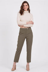 Stofbroek Met Hoge Taille En Elastische Tailleband — Khaki