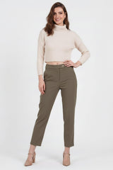 Stofbroek Met Hoge Taille En Elastische Tailleband — Khaki