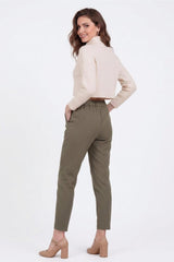 Stofbroek Met Hoge Taille En Elastische Tailleband — Khaki
