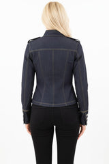 Denimjack Met Opstaande Kraag, Ritssluiting En Knopdetails — Donkerblauw