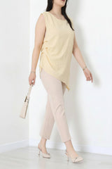 Tencel - Bluse Mit Seitlichen Falten – Gelb