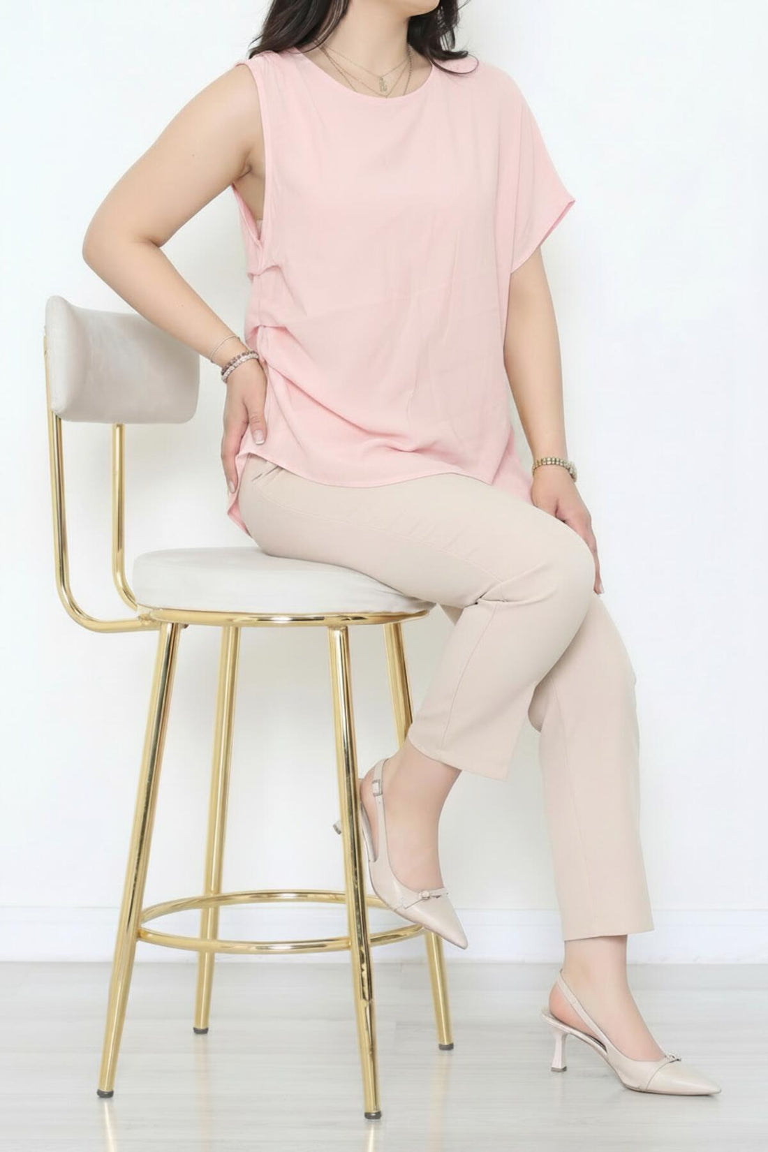 Tencel - Bluse Mit Seitlicher Falte – Puderrosa