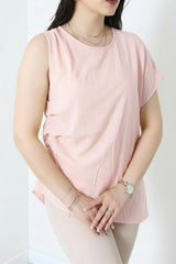 Tencel - Bluse Mit Seitlicher Falte – Puderrosa