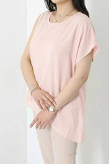 Tencel - Bluse Mit Seitlicher Falte – Puderrosa