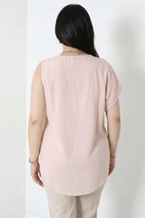 Tencel - Bluse Mit Seitlicher Falte – Puderrosa