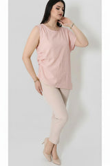 Tencel - Bluse Mit Seitlicher Falte – Puderrosa